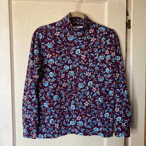Lands' End Blue Floral Mock Neck